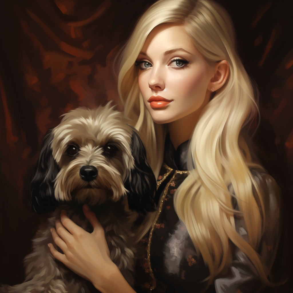 Blonde woman with schnauzer in a fantasy world