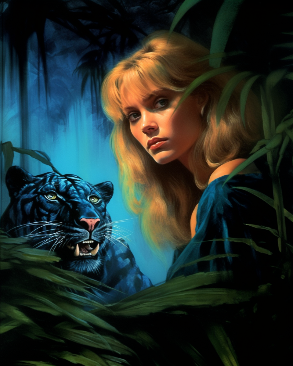 Woman in jungle with jaguar