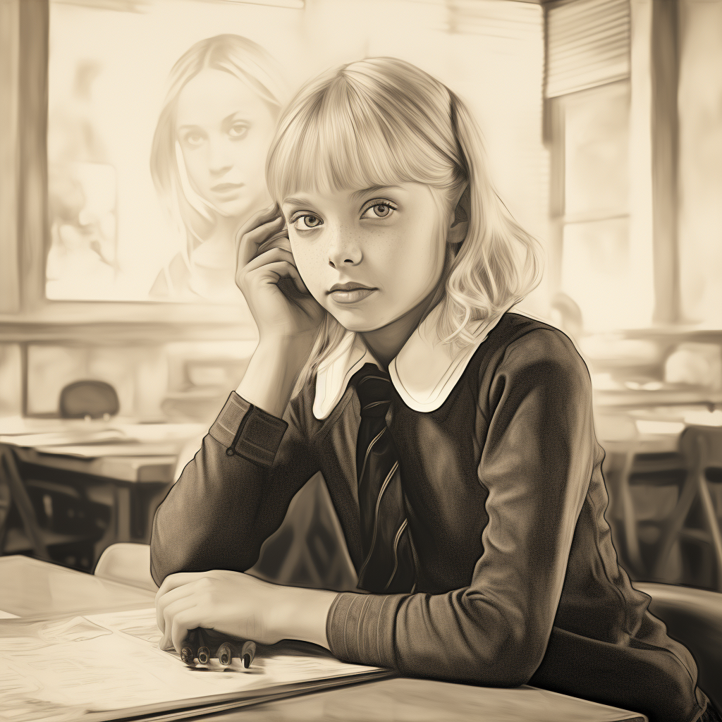 Blonde Christina Ricci in Classroom - Monochrome