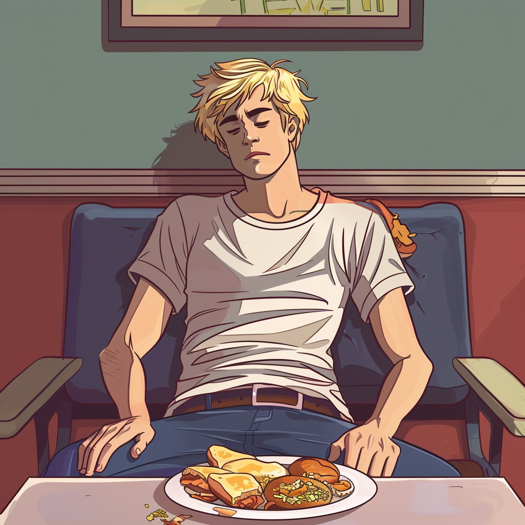 blonde college boy diner eating lunch