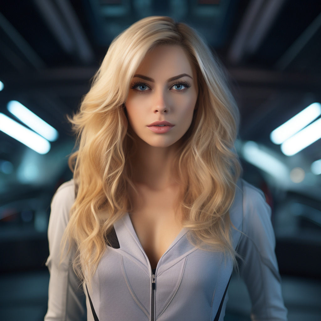 Beautiful blonde woman on space ship