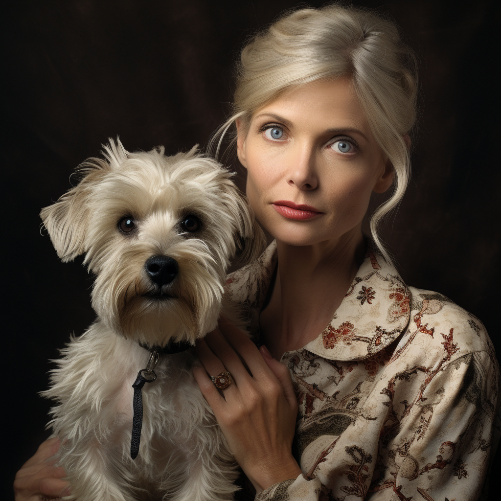 Lovely blonde woman with salt and pepper miniature schnauzer