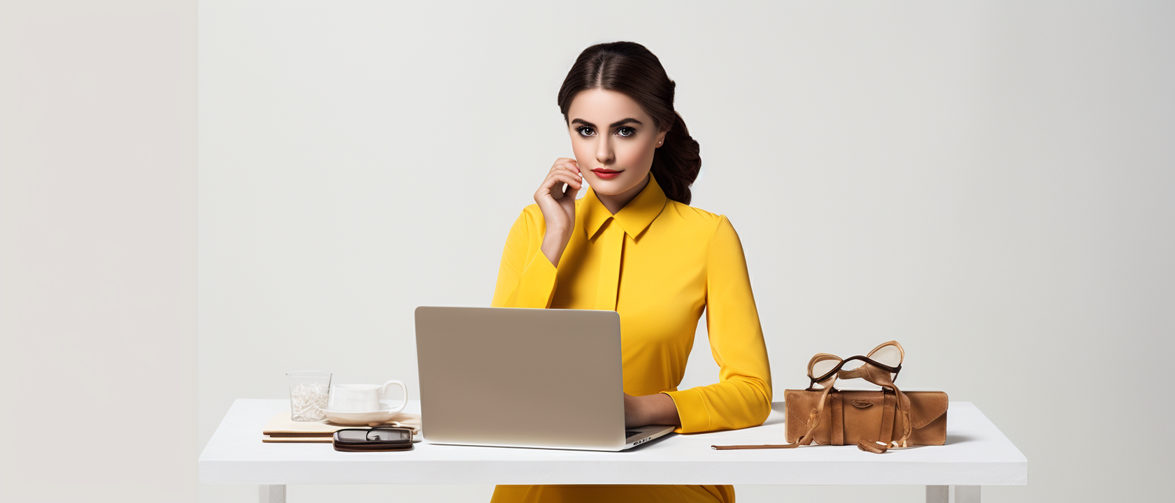 Iranian woman working on laptop at desk