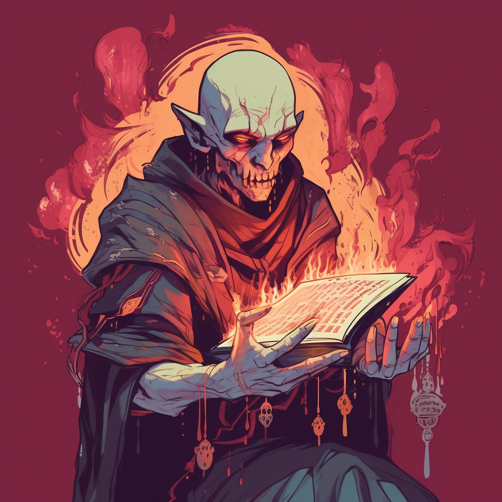 Fantasy Bloodmage Holding Spellbook with Burnt Skin