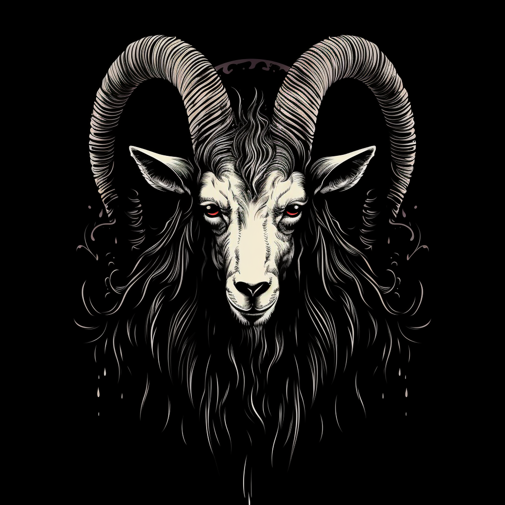 Simple black and white drawing of bloodthirsty satanic goat