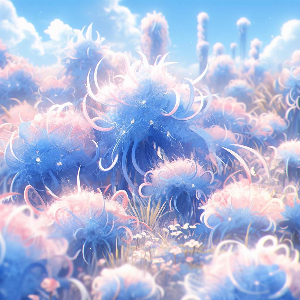 Abstract Tentacle Plants in Blue Sky