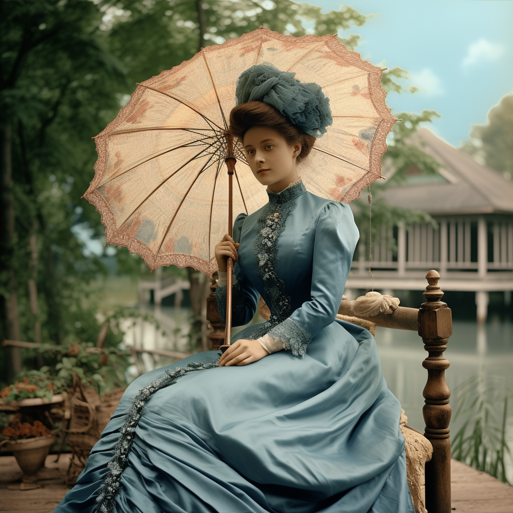 Colorized image of a single parasol from the 1900s