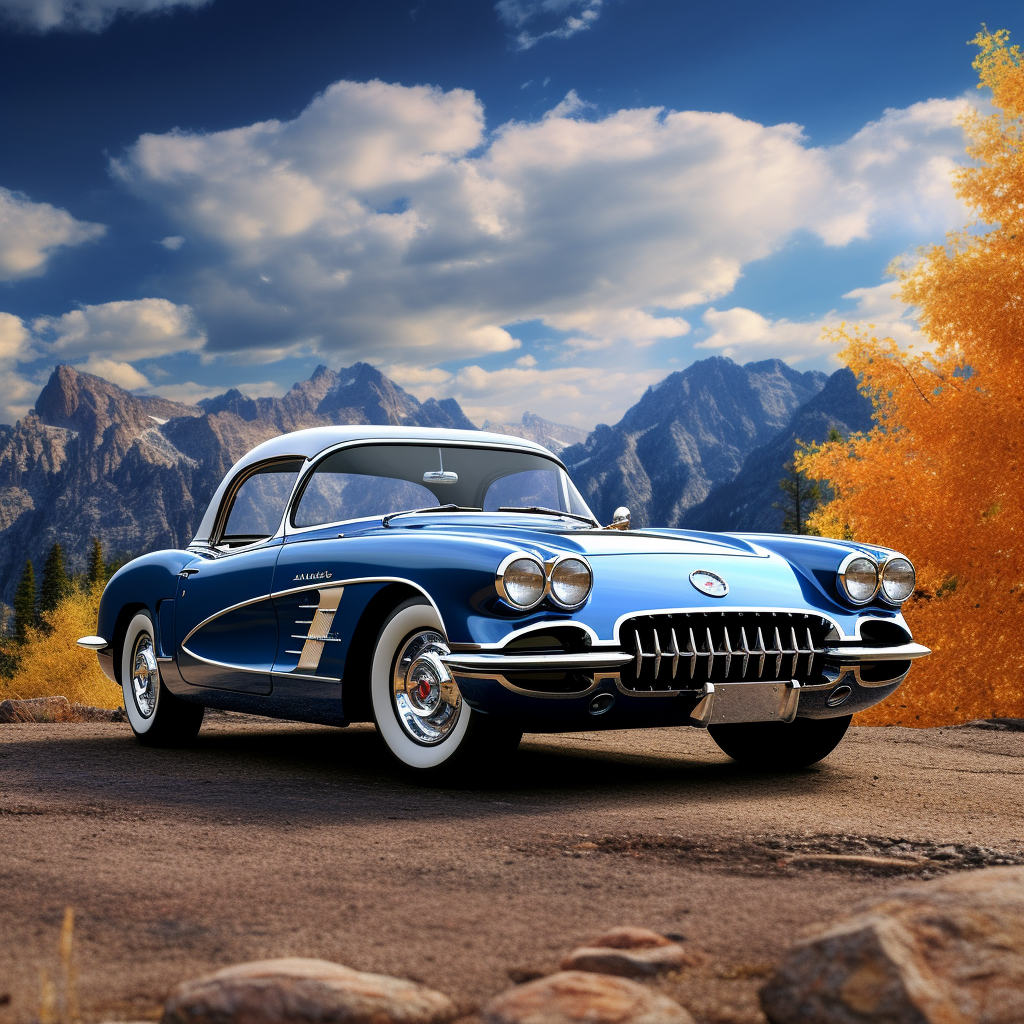 Blue 1960 Chevrolet Corvette in Mountain Scene