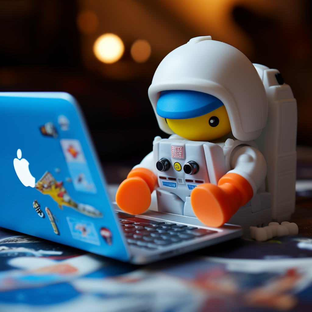 Playful blue astronaut duck figurine