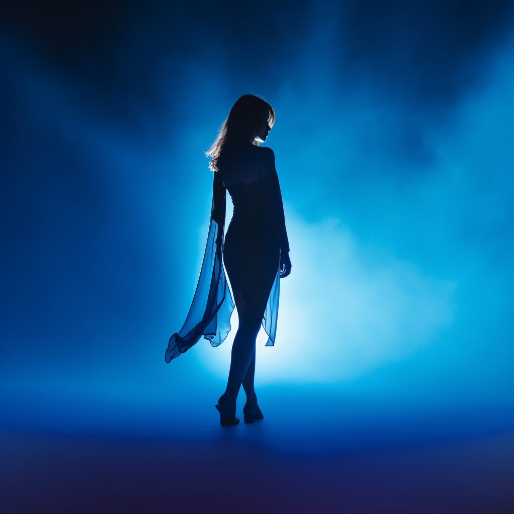 Elegant silhouette of a woman on blue background