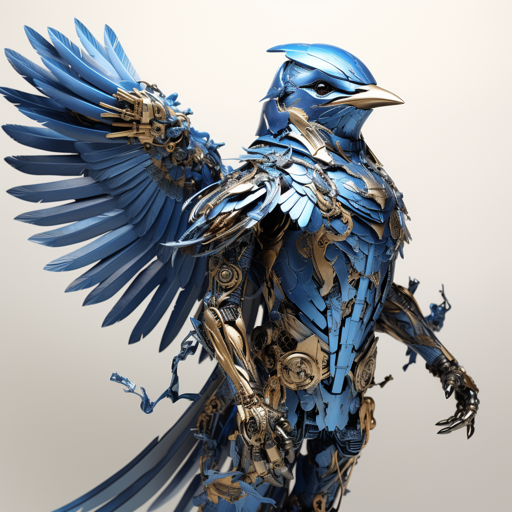 Blue bird soldier superhero with bow and arrow