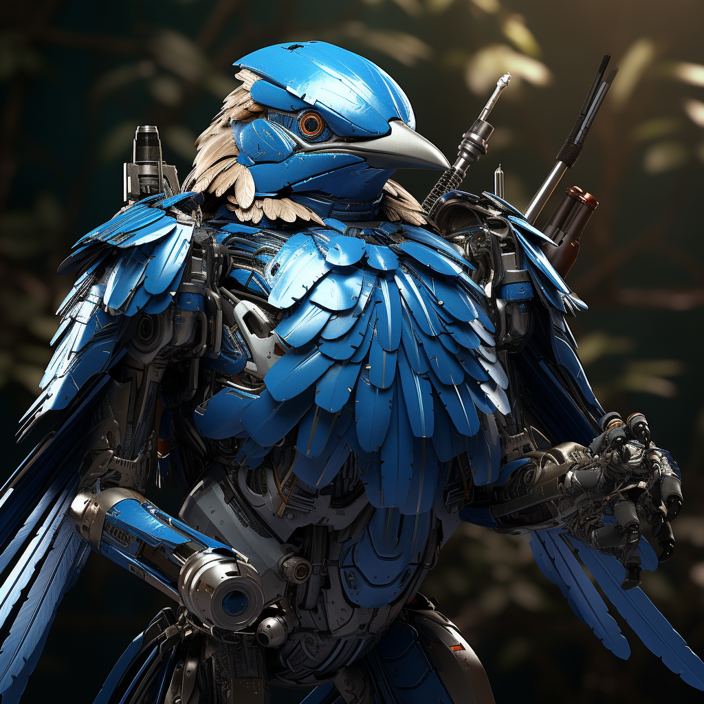 Blue Bird Soldier with High Tech Wings and Bow