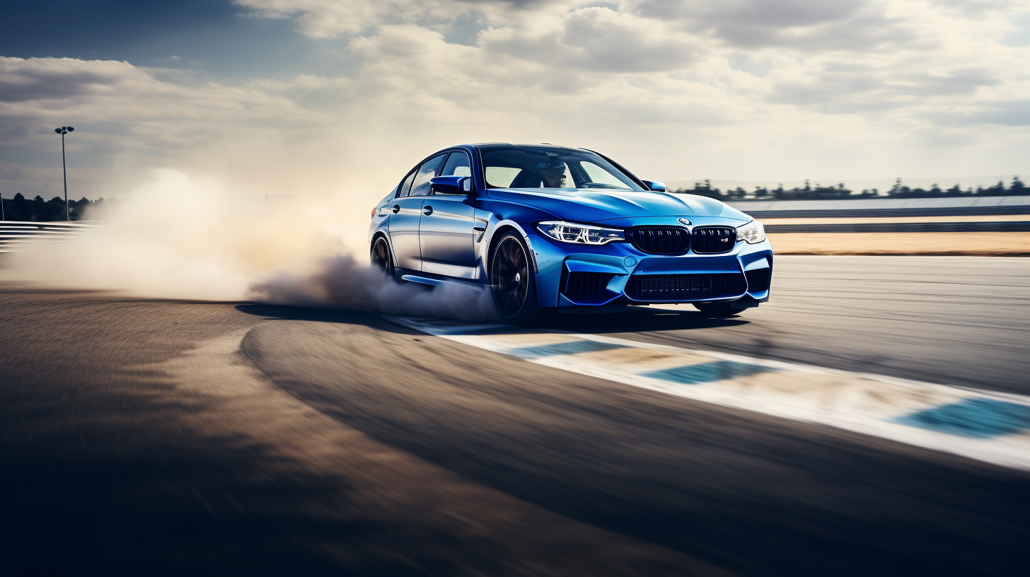 Blue BMW on Race Track