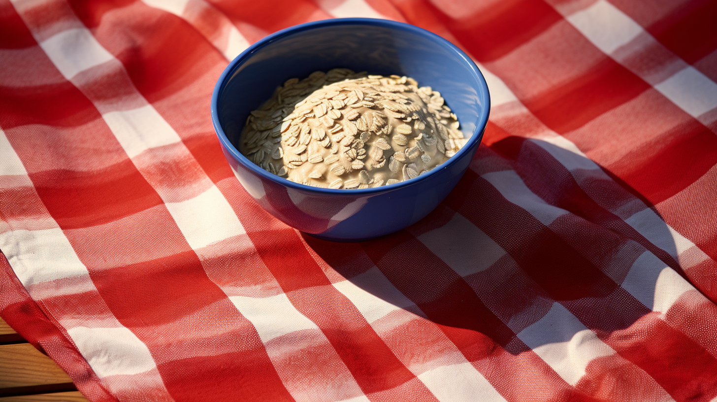 Vintage blue bowl of oatmeal