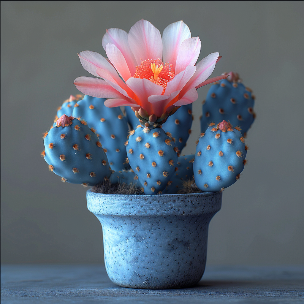 Blue Cactus with Pink Flower