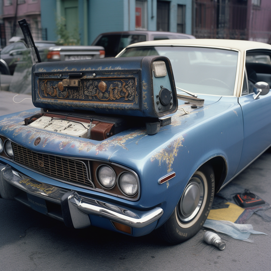 Colorful blue car with ghetto-blaster