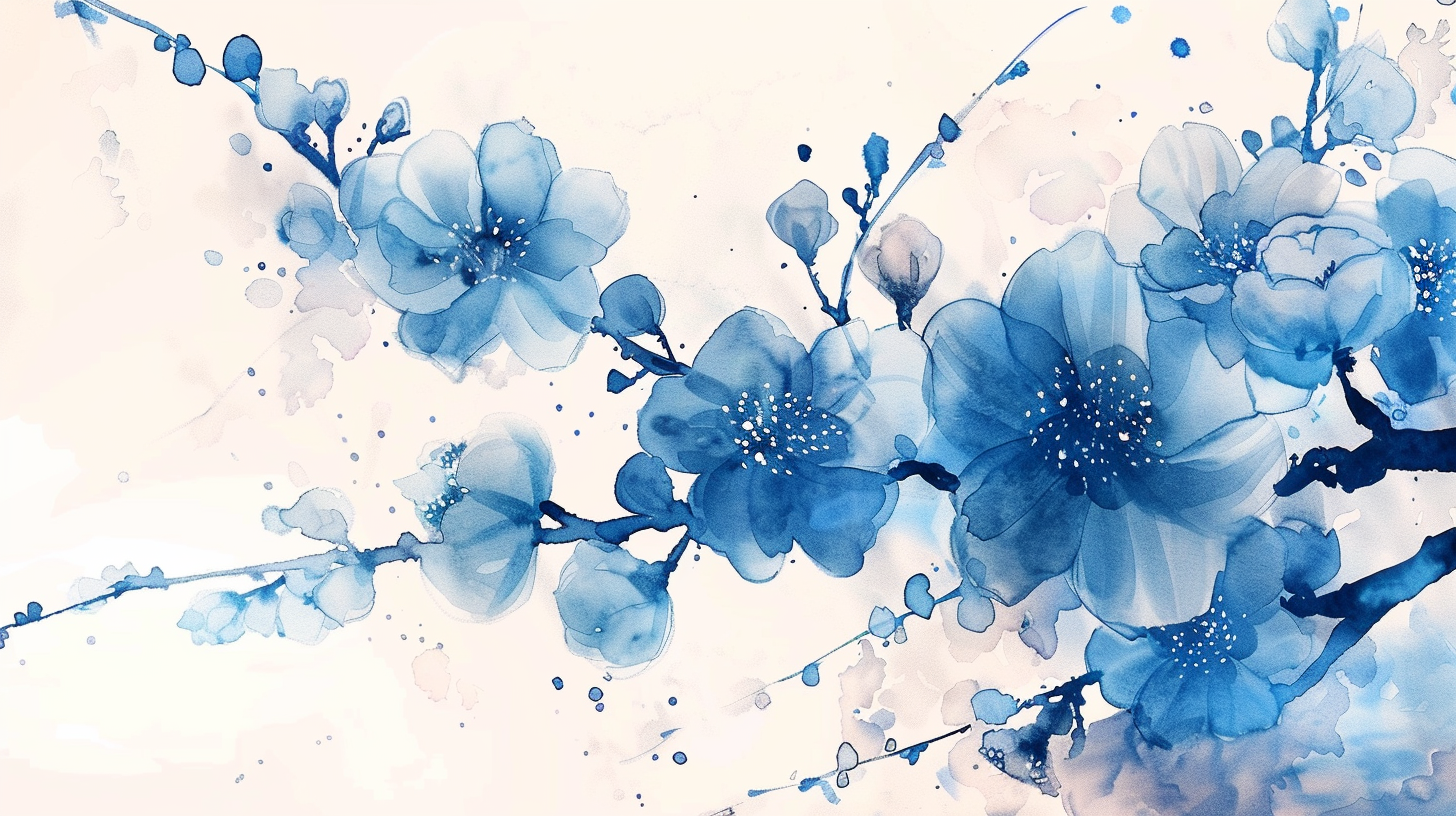 Blue Cherry Blossom Watercolor Draw