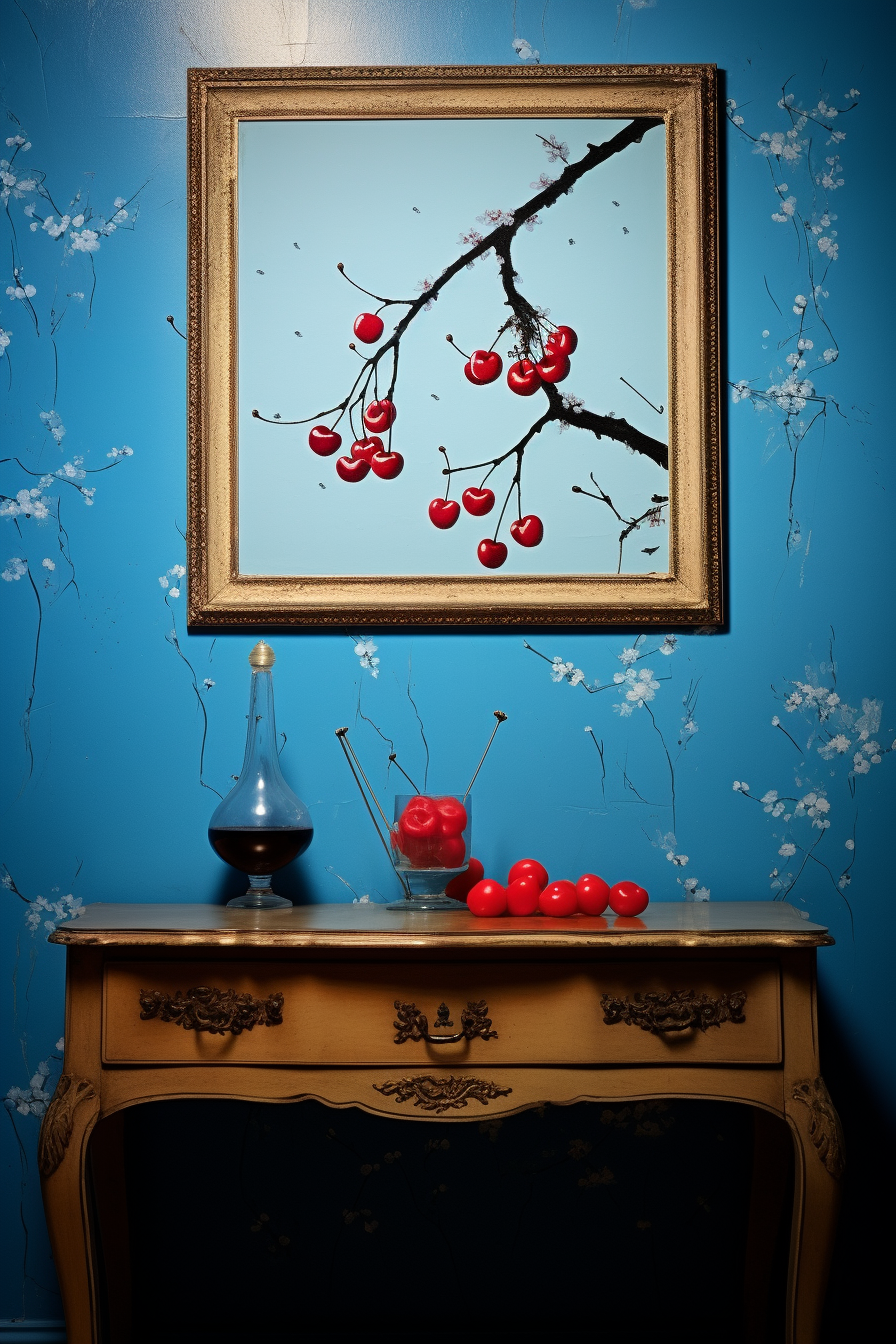 Blue cherryfruit in vintage Banksy-style art