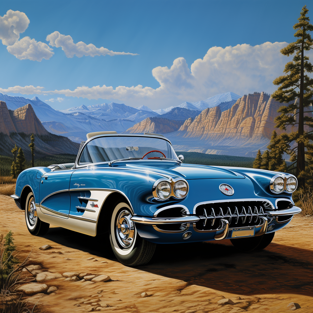 Blue Chevrolet Corvette Parked in Mountain Scenic