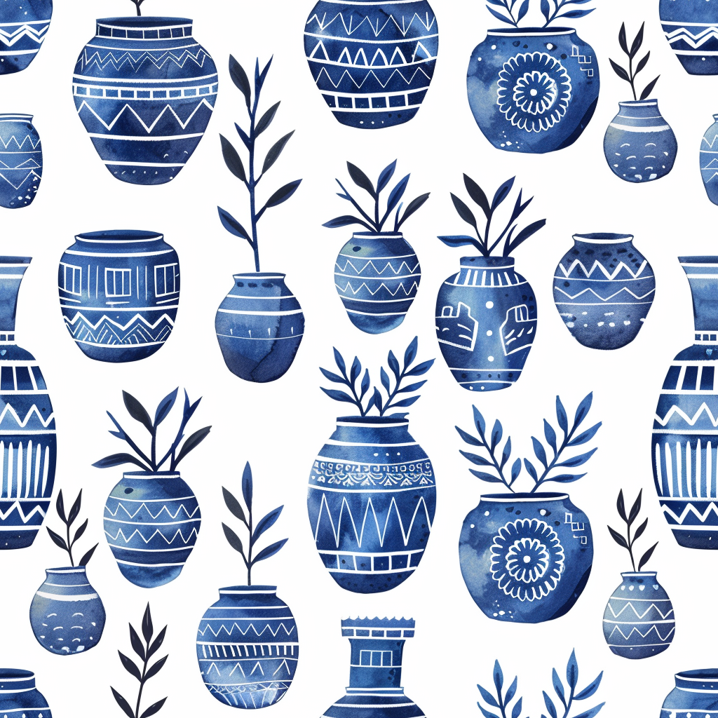 Blue Clay Pots Greek Style