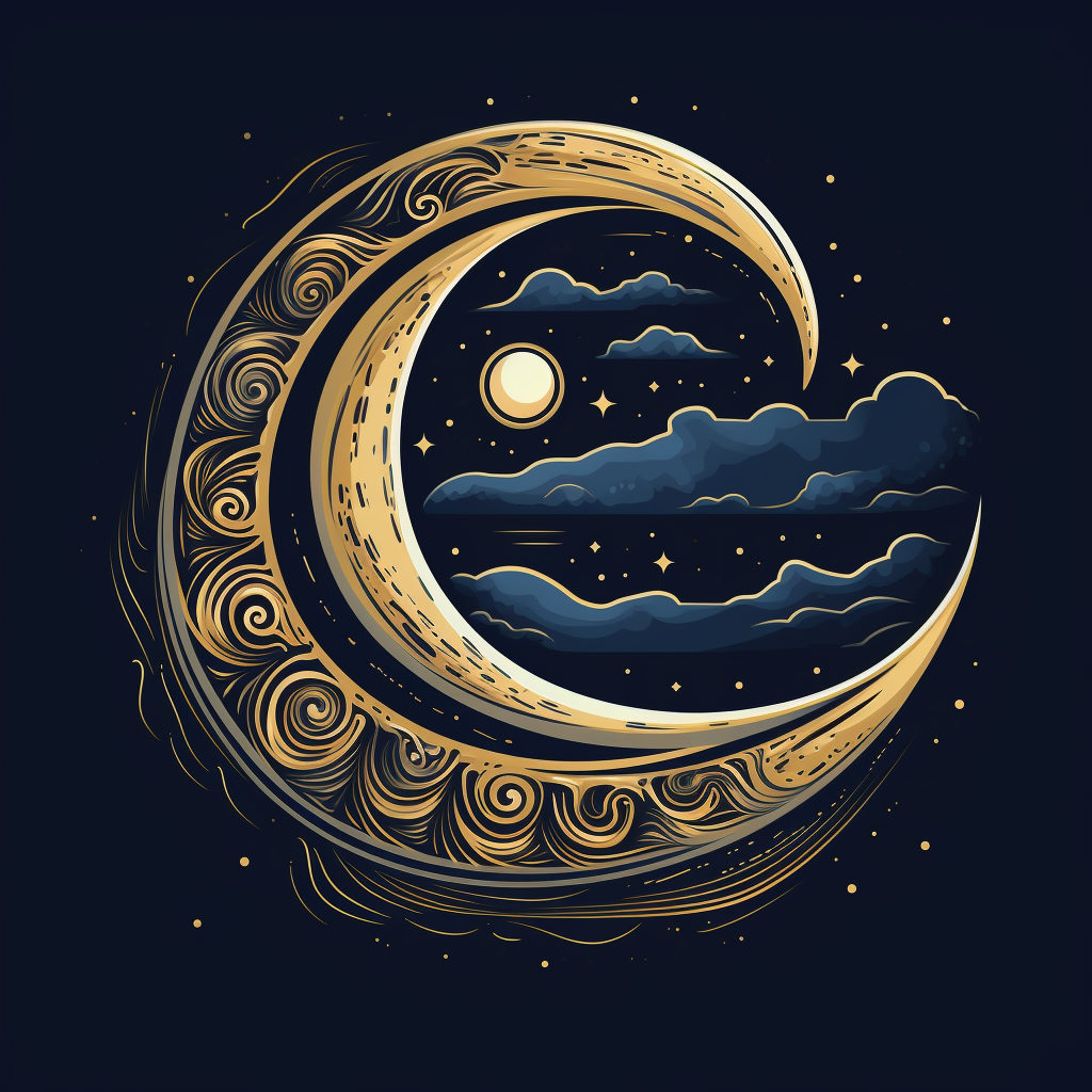 Graphic design of a blue crescent moon