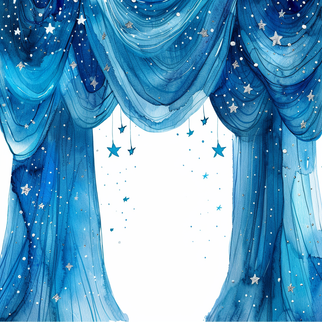 Blue curtain with silver stars