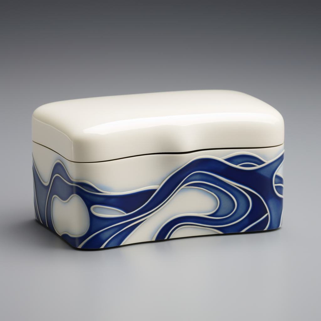 White rectangular box with blue artistic curve