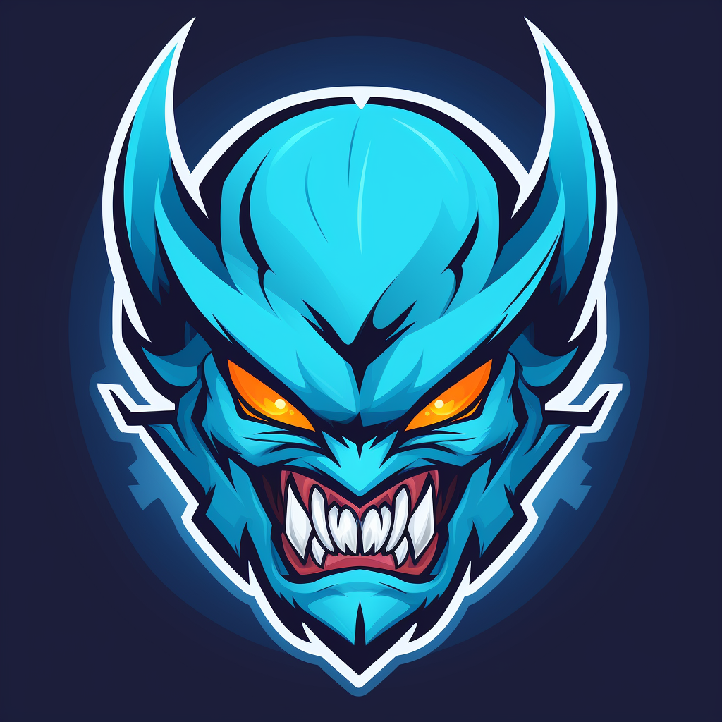 Blue demon monster logo with sharp teeth