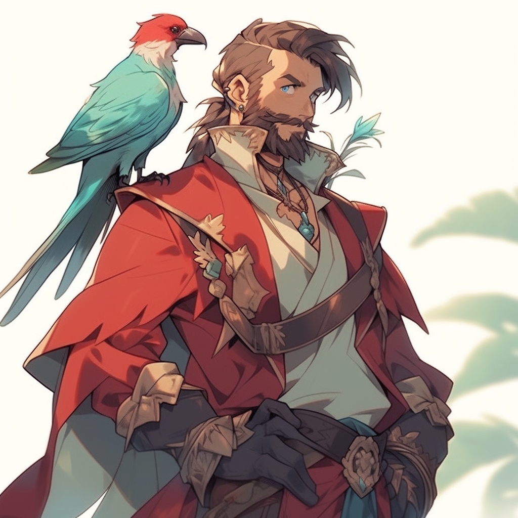 Blue D&D Triton Pirate Rogue with Red Parrot