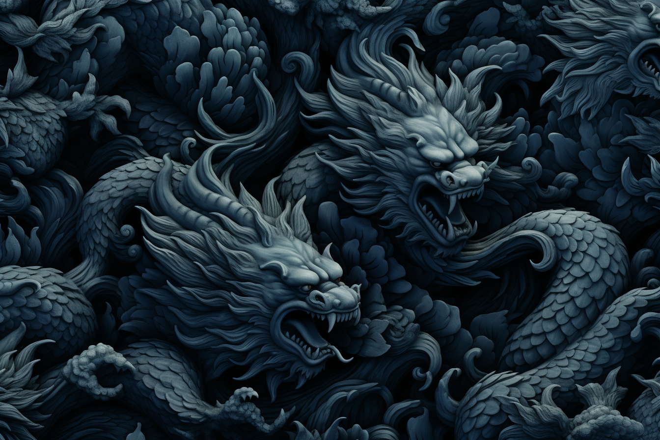 Repeating pattern of blue dragons