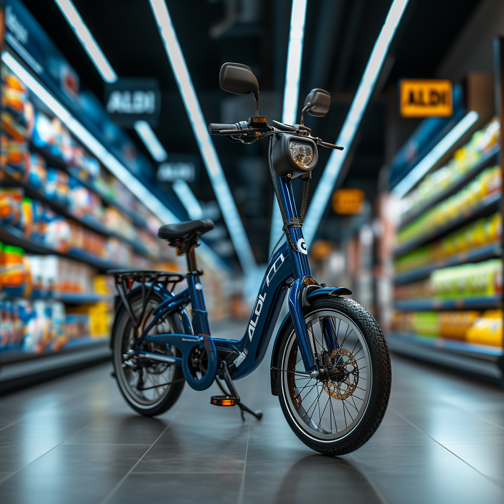 Blue E-Bike Inside ALDI Store