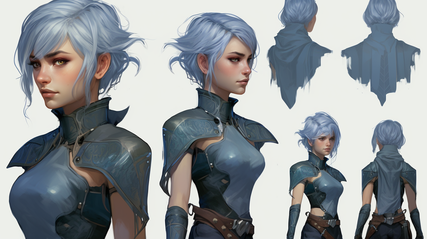 Blue-haired female elf fighter in silver armor