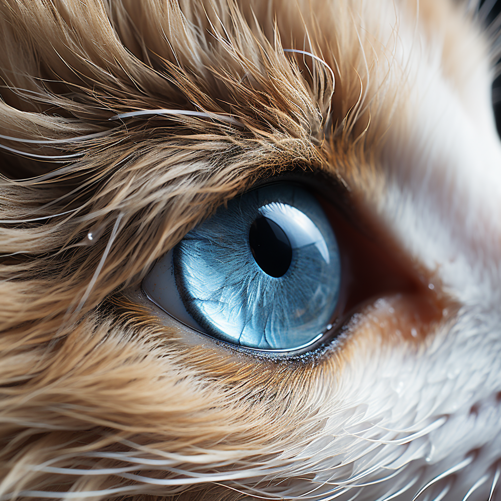 Close-up of a Blue Eye on a Cream Colored Long Fur Cat