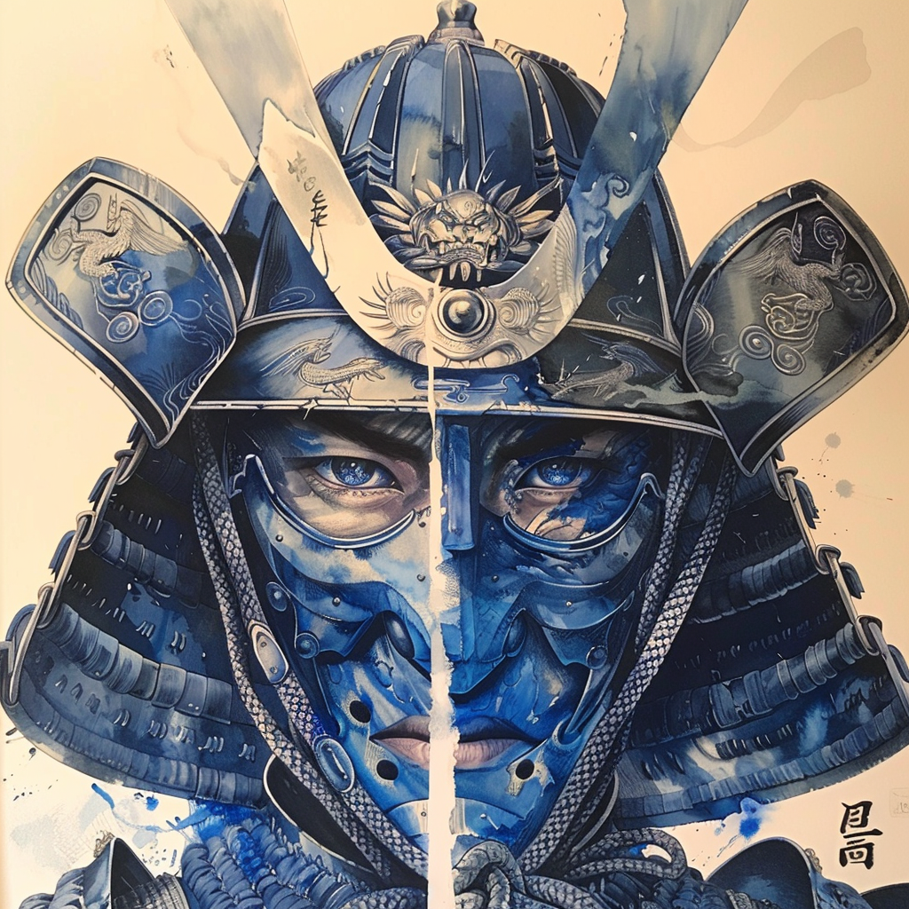 Blue Eye Samurai Warrior Illustration