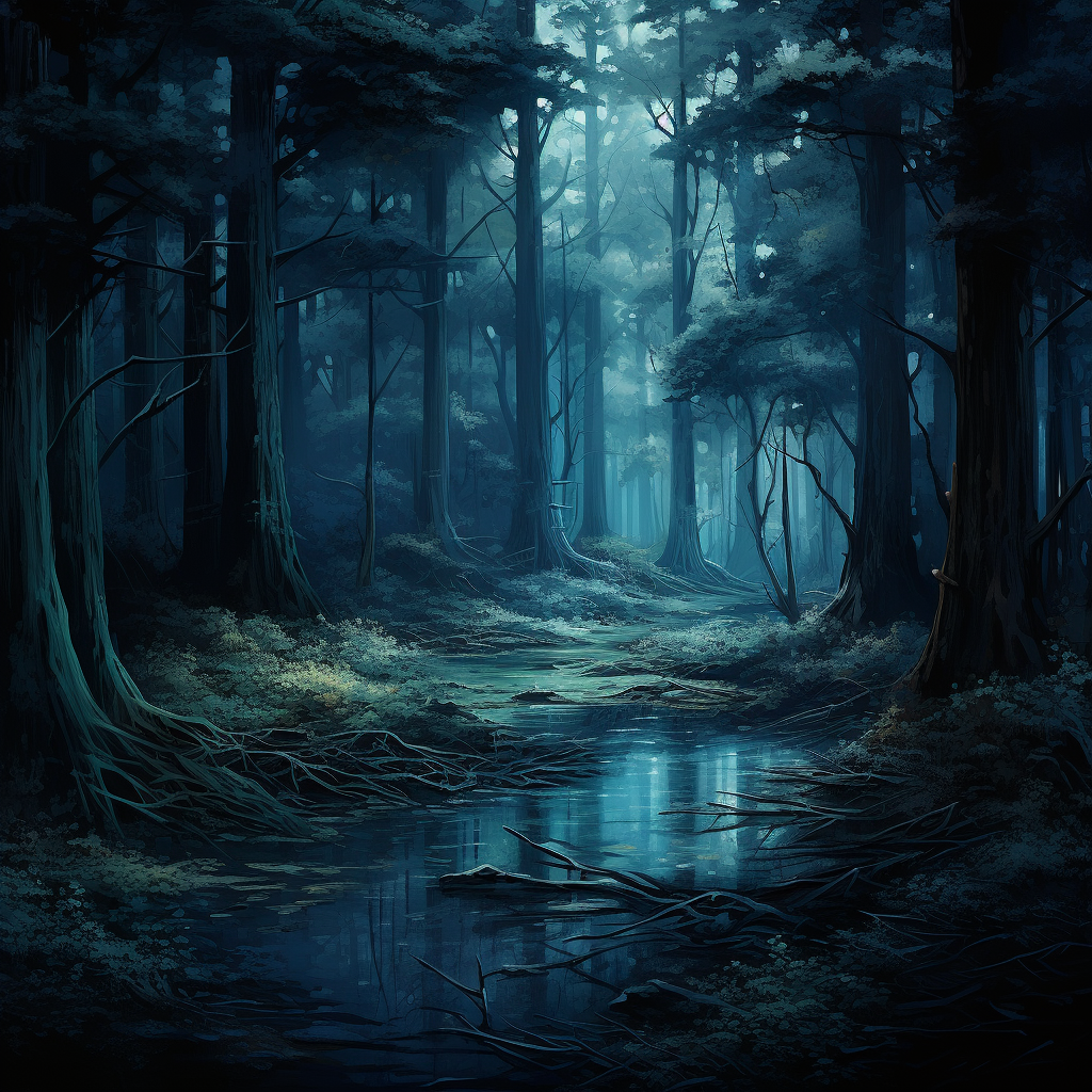 Ultrarealistic Blue Forest with Long Thin Trees