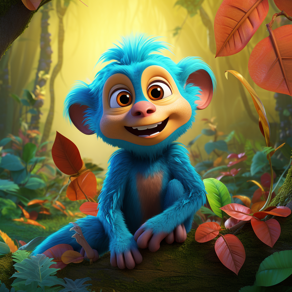 Cute blue fur monkey sitting under tree