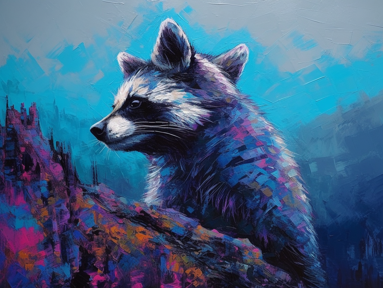 Blue-Furred Raccoon on Purple Mountain Peak