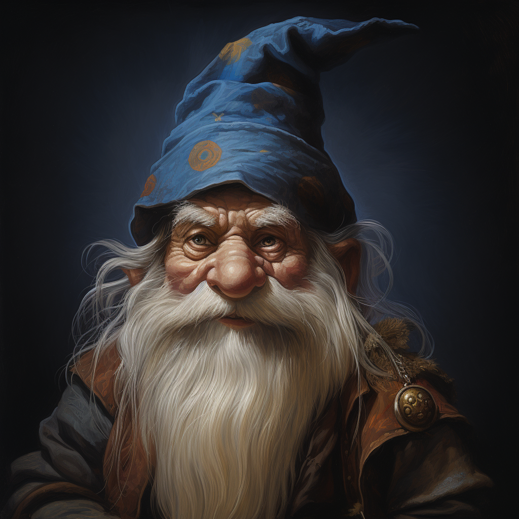 Playful blue gnome in digital forest