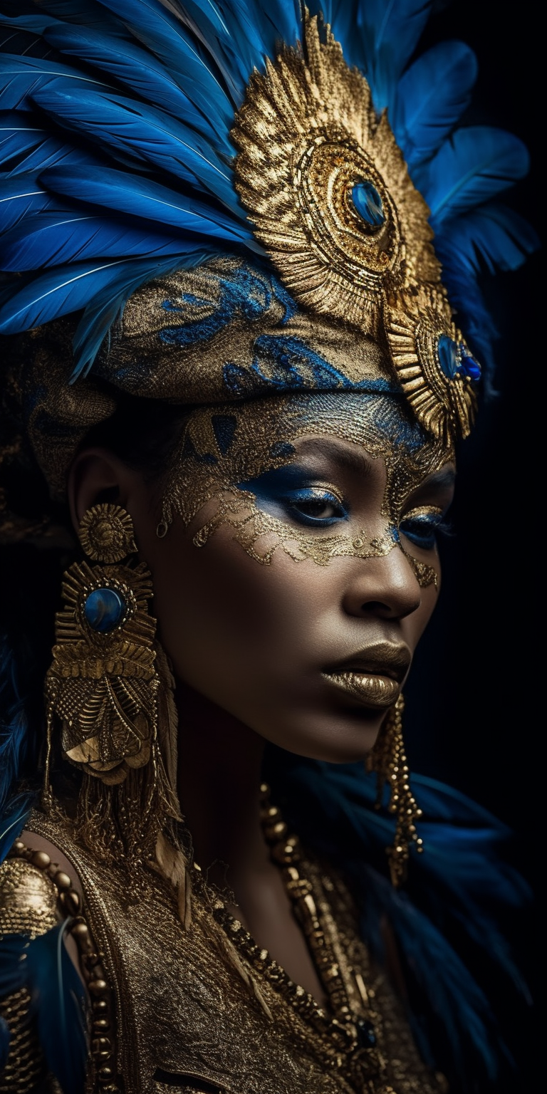 Woman in Blue and Gold Costume