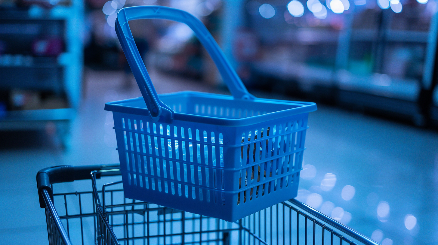 Blue grocery basket shopping cart