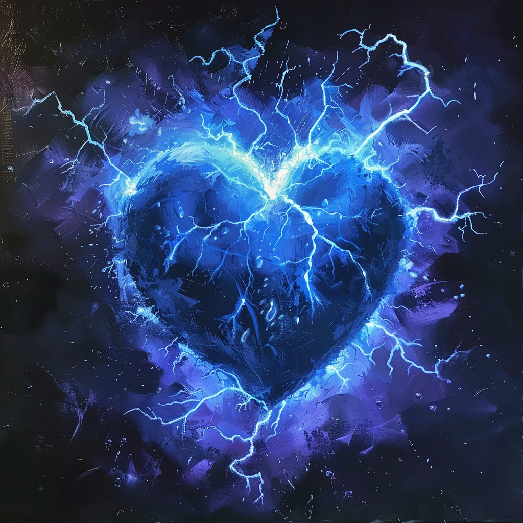 Beautiful blue heart lightning bolts