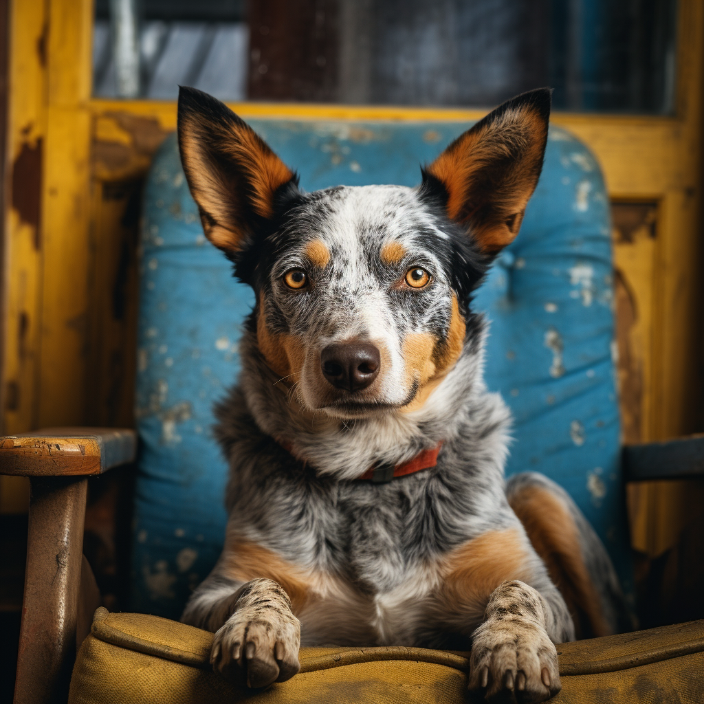 Cute blue heeler dog in house