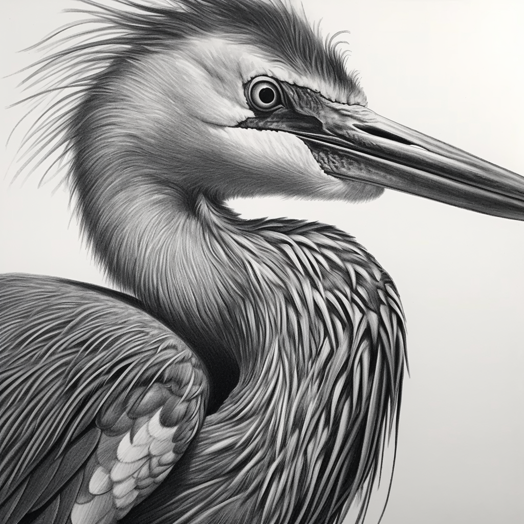 Detailed fine line drawing of a great blue heron