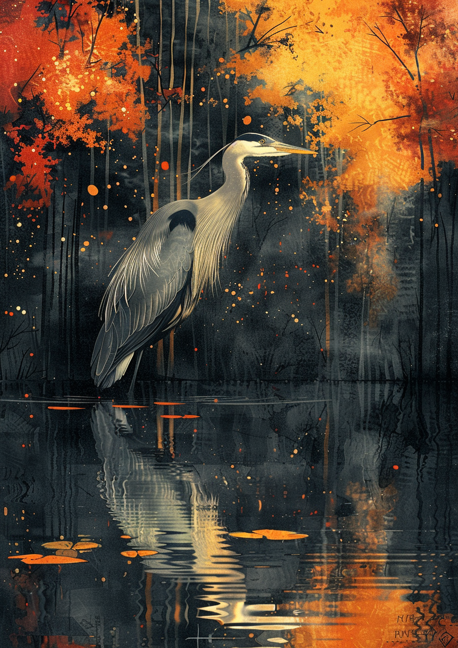 Blue Heron in Tran Nguyen Style