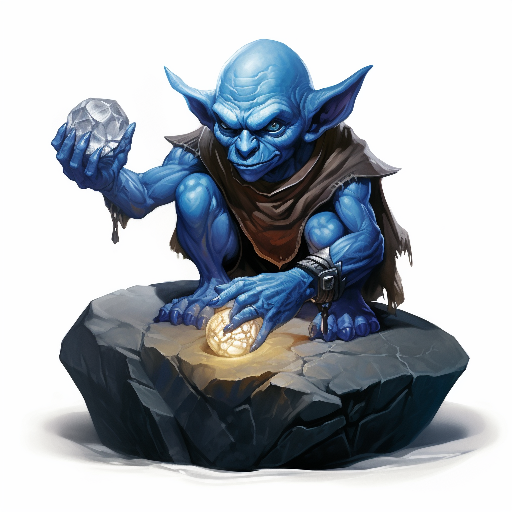 Blue Imp with Mundane Ring and Rock