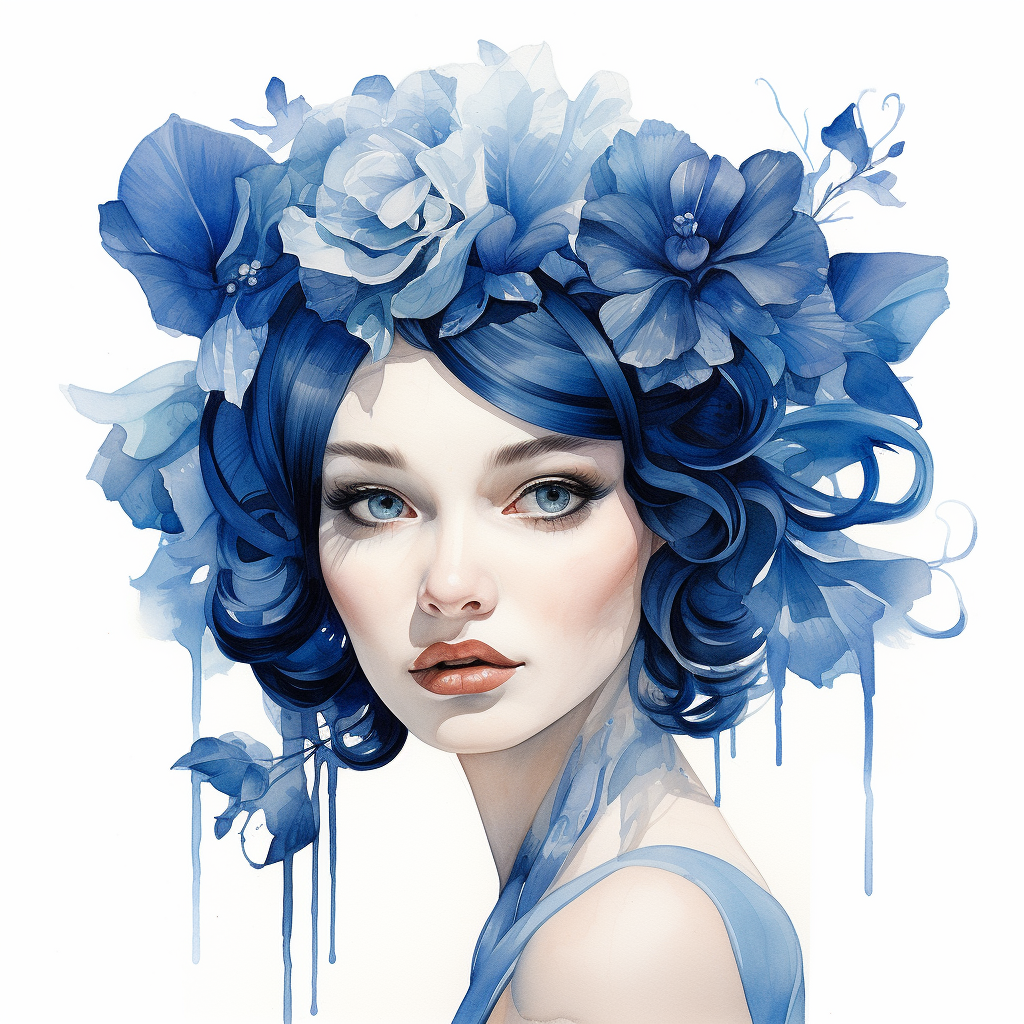 Blue lady on white background