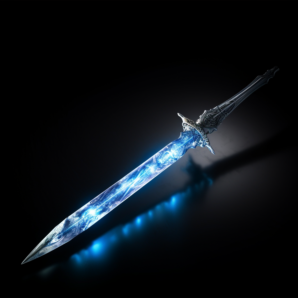 Thin blue light sword on white background