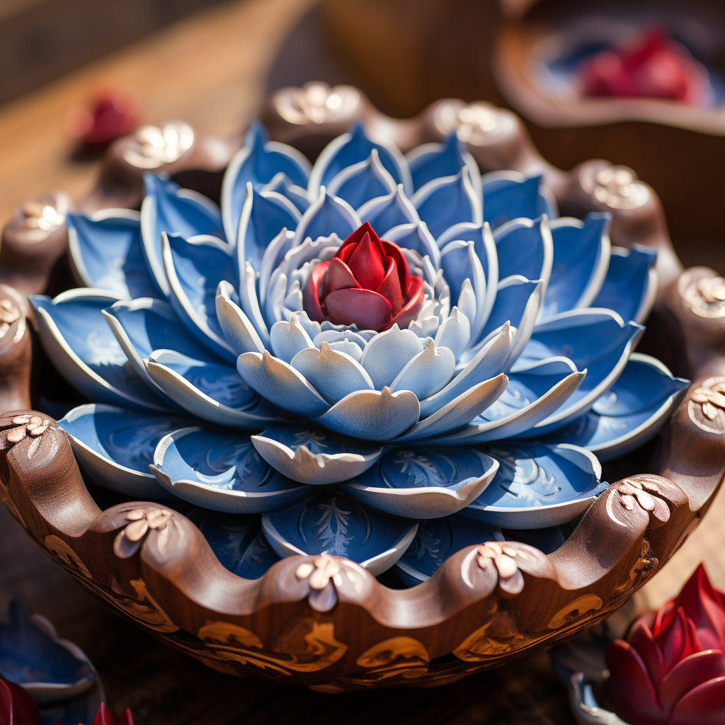 Blue lotus flower in decorative bowl