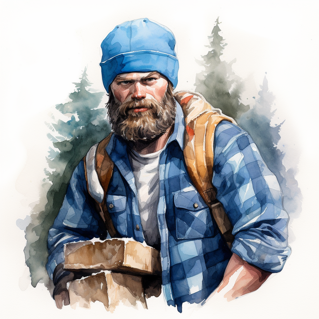 Watercolor of a Blue Lumberjack by Helen Oxenbury