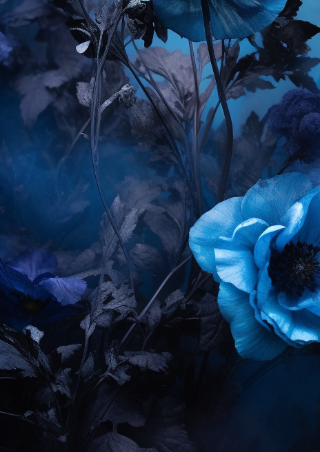 Blue Luminous Frame with Flowers